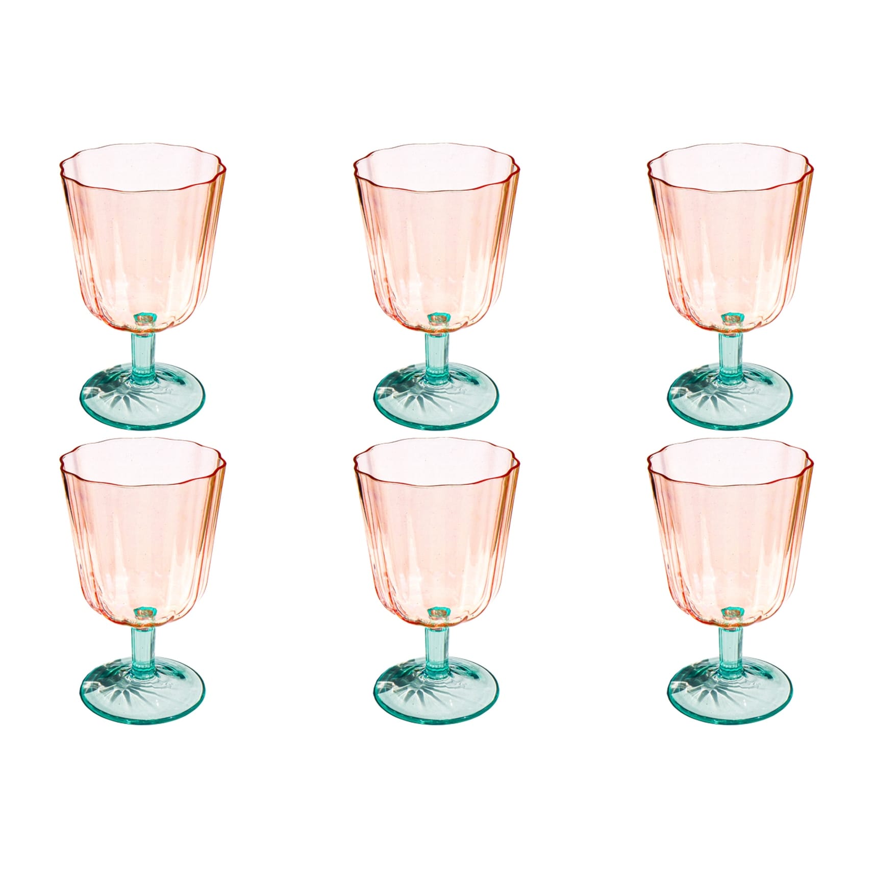 Abode Homewares Simple Scallop Acrylic Wine Glass Pink Green 17 Oz Set Of 6