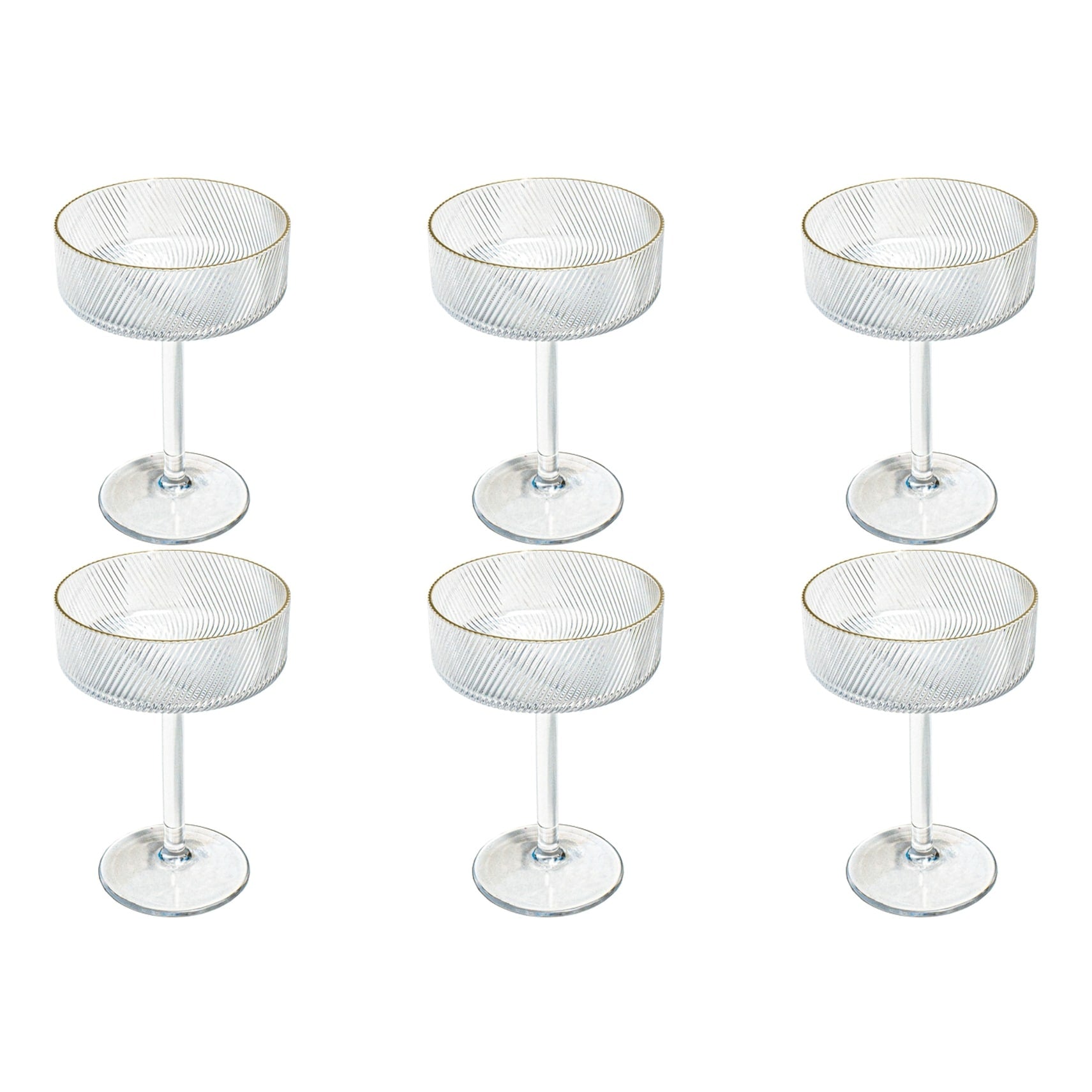Abode Homewares Stax Optic Acrylic Twist Stemmed Coupe Glass Clear With Gold Rim 11 Oz Set Of 6