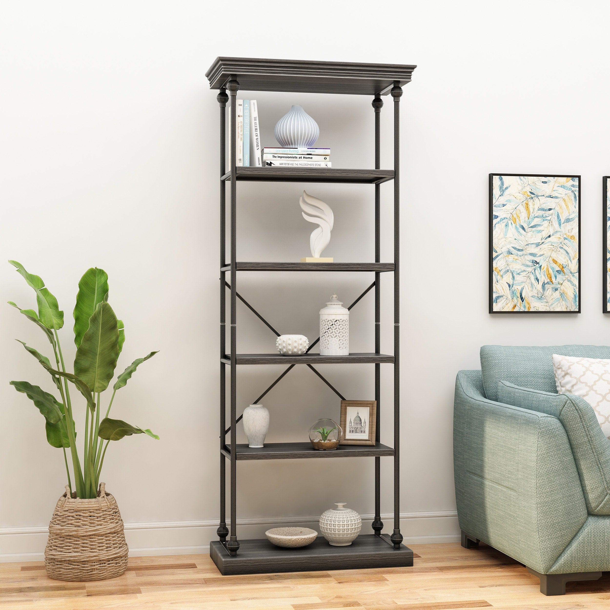 Abramo Industrial 5 Shelf Firwood Bookcase By Christopher Knight Home