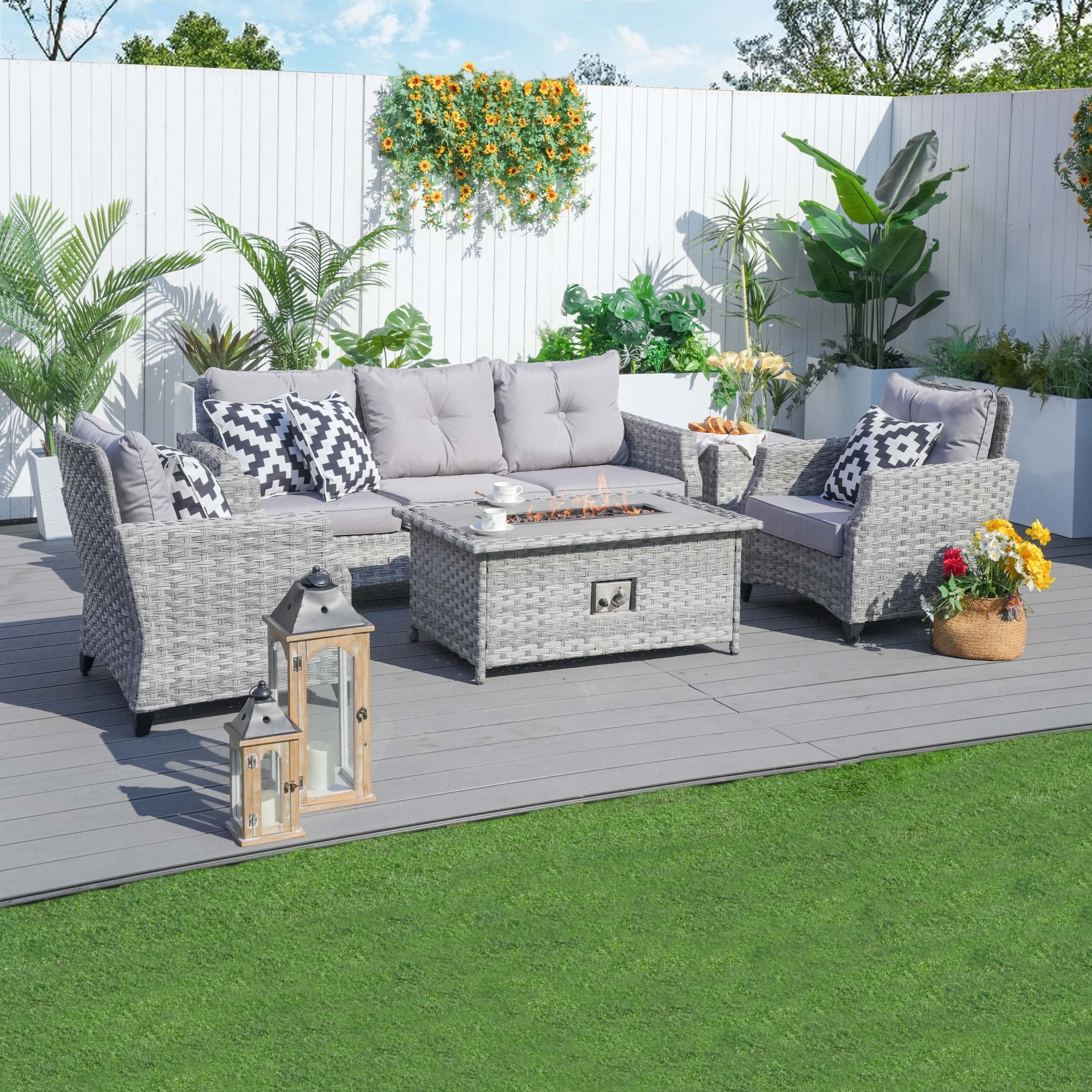 5 Pieces Patio Chat Set With Gas Fire Pit Table By Moda Furnishings
