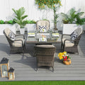 5 Piece Wicker Gas Fire Pit Patio Set Square Table With Chairs By Moda Furnishings
