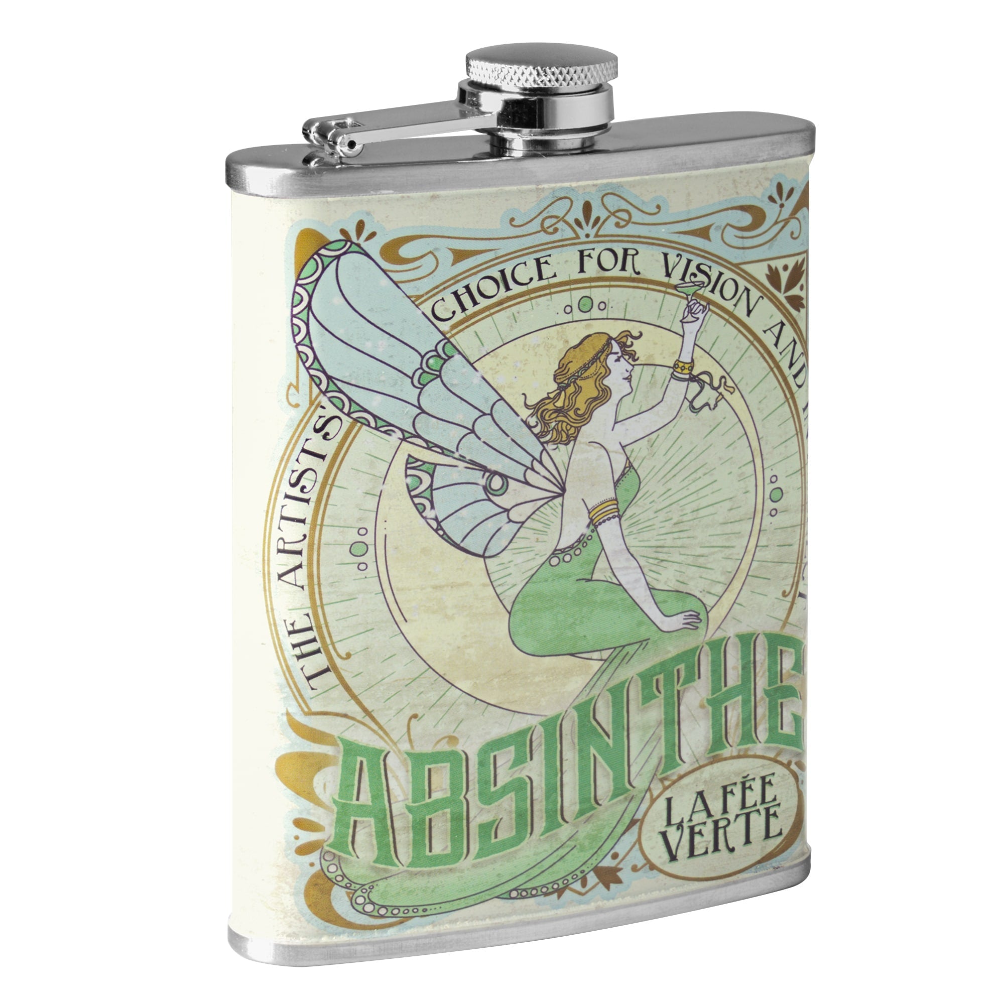 Absinthe Fairy Stainless Steel 8 Oz Liquor Flask
