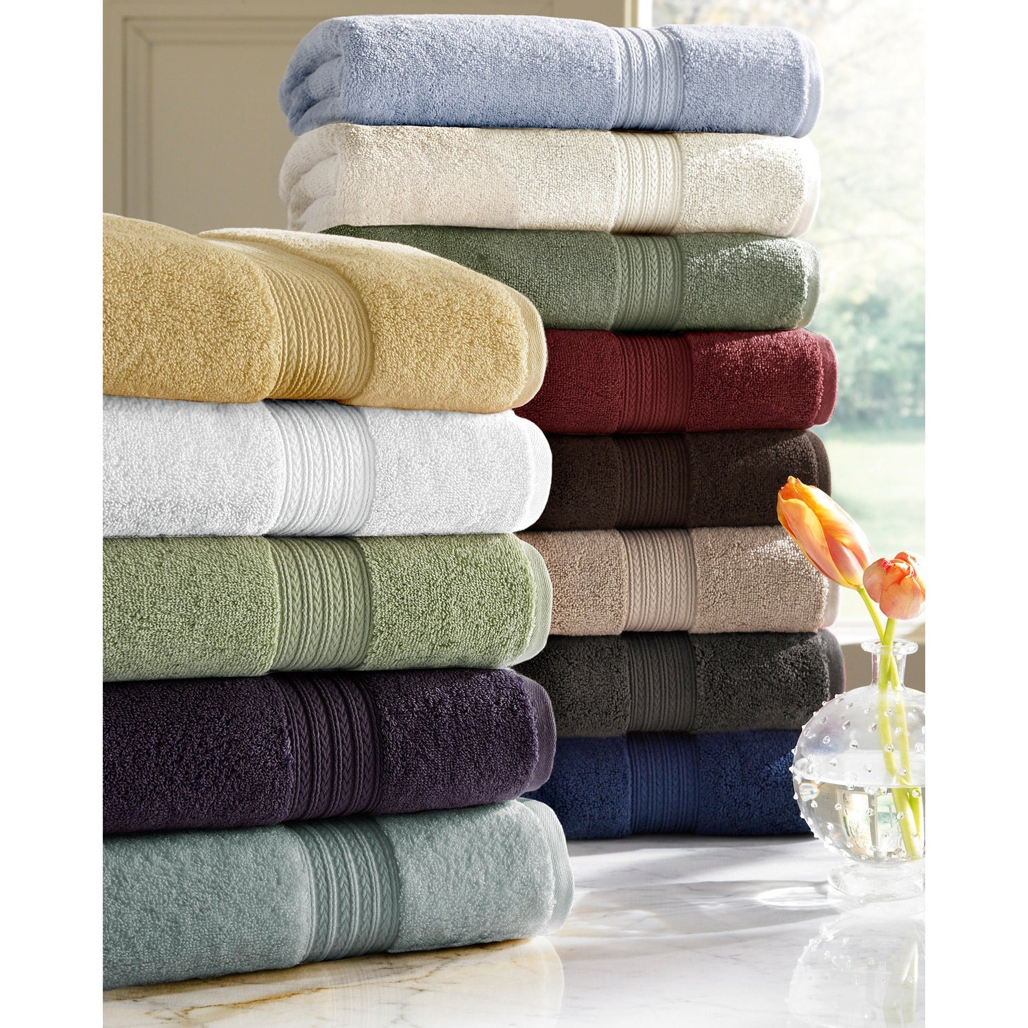 Absorbent Two Ply Ring Spun Cotton Solid Colored 6 Piece Towel Set