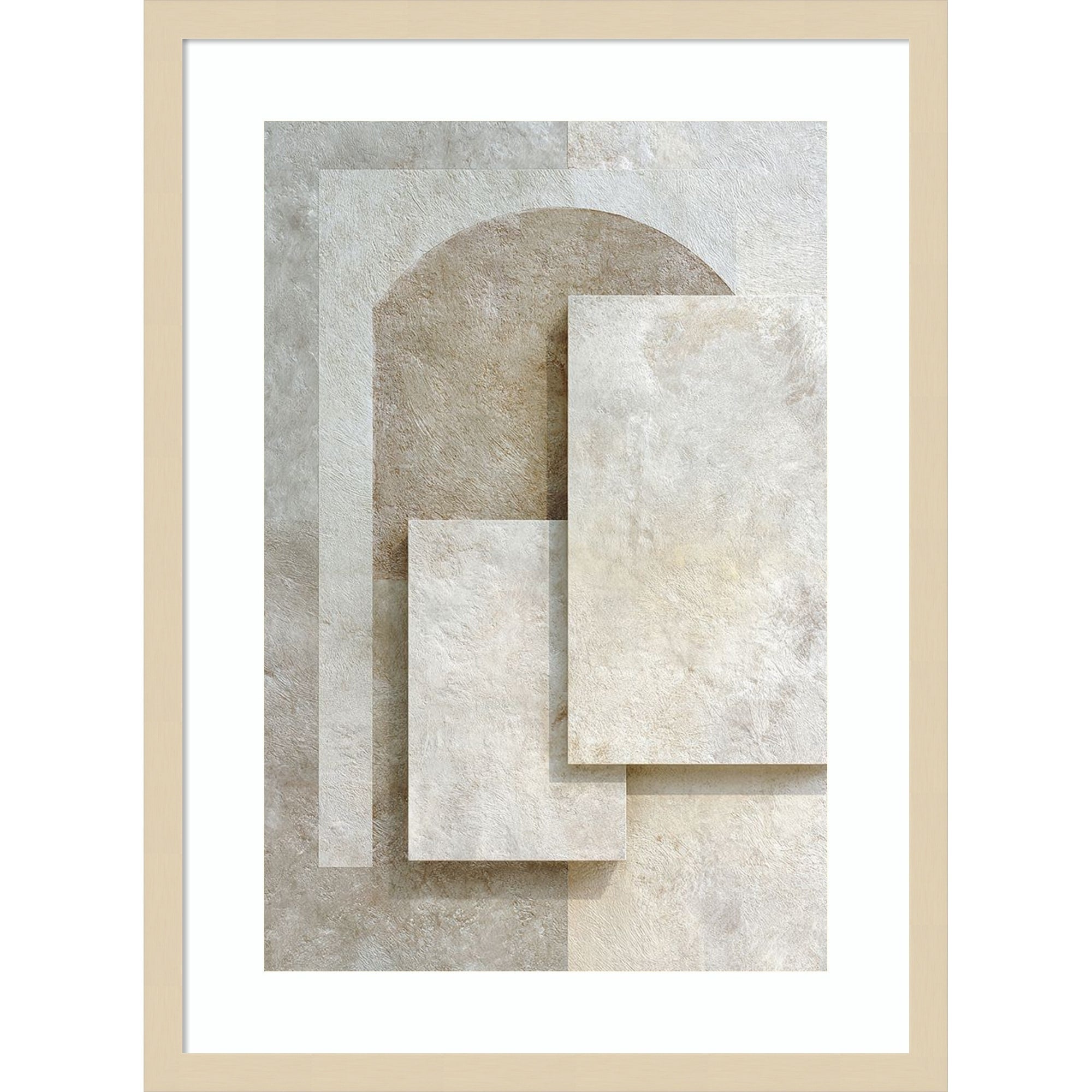 Abstract Beige White Geometric Marble Minimal By Tradelink Inhouse Artist Wood Framed Wall Art Print