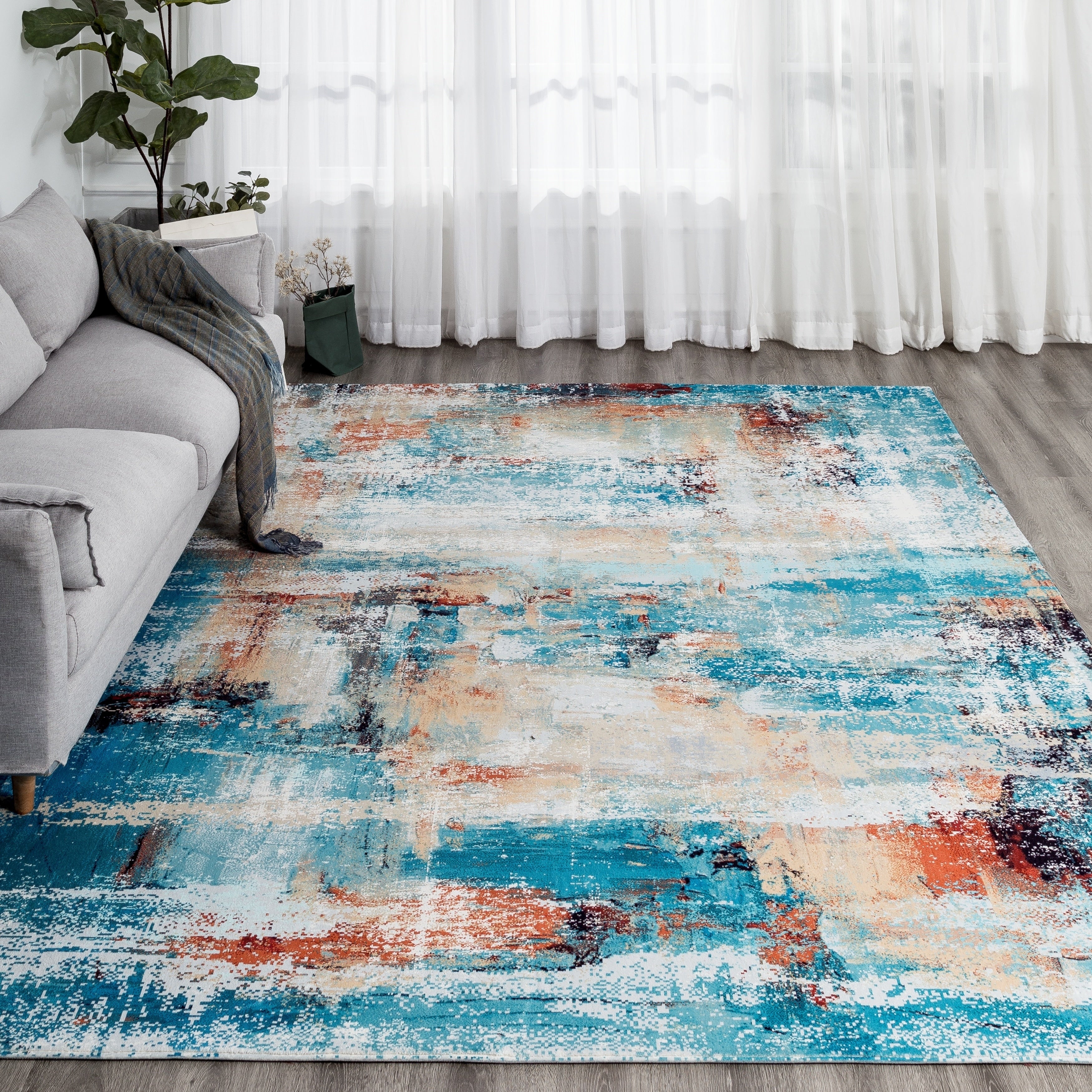 Abstract Blue Gold Area Rug