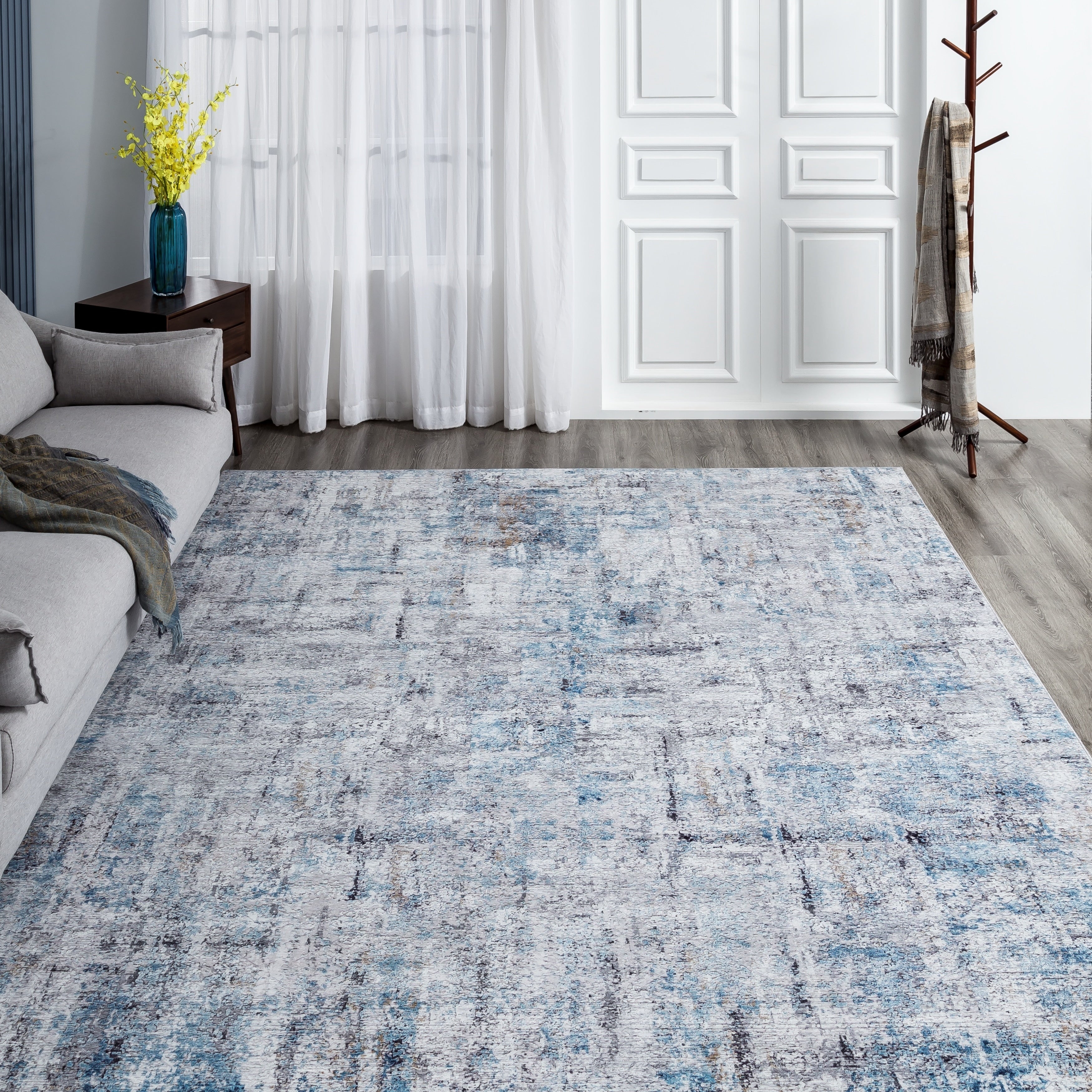 Abstract Blue Grey Area Rug