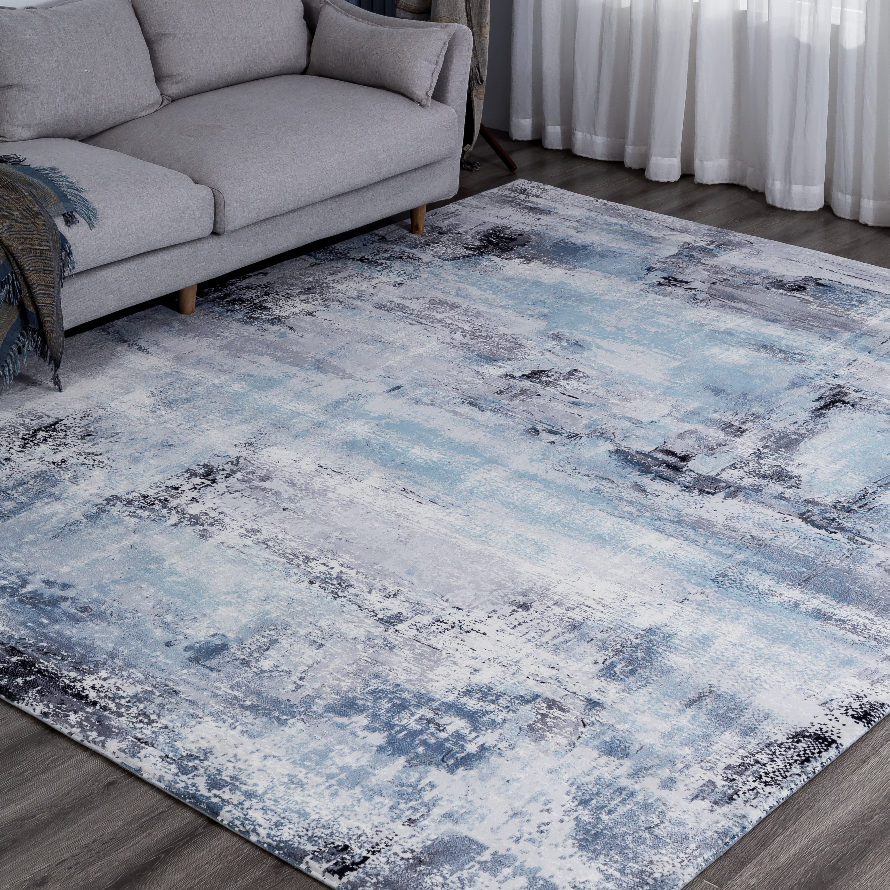 Abstract Blue Grey Area Rug