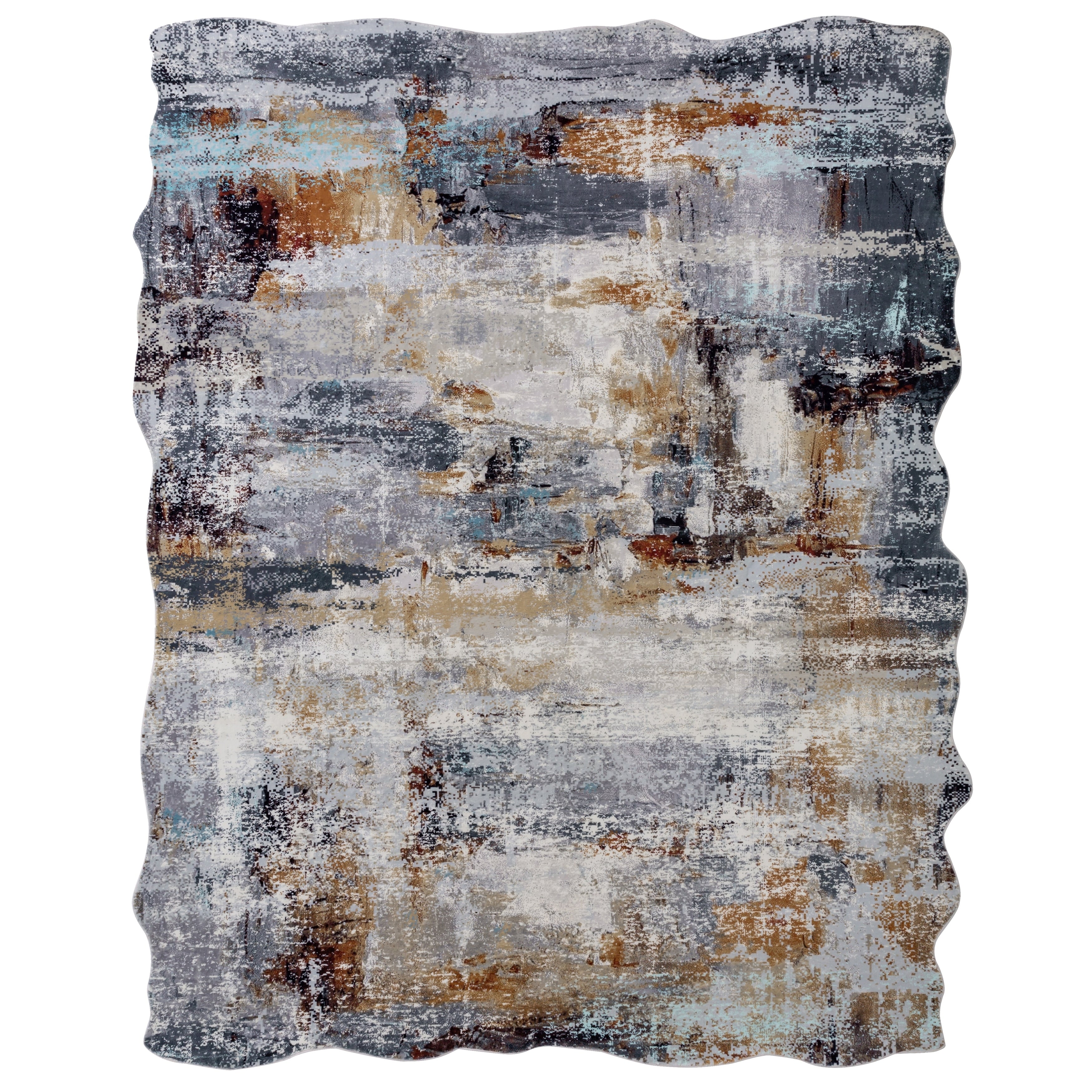 Abstract Grey Gold Area Rug