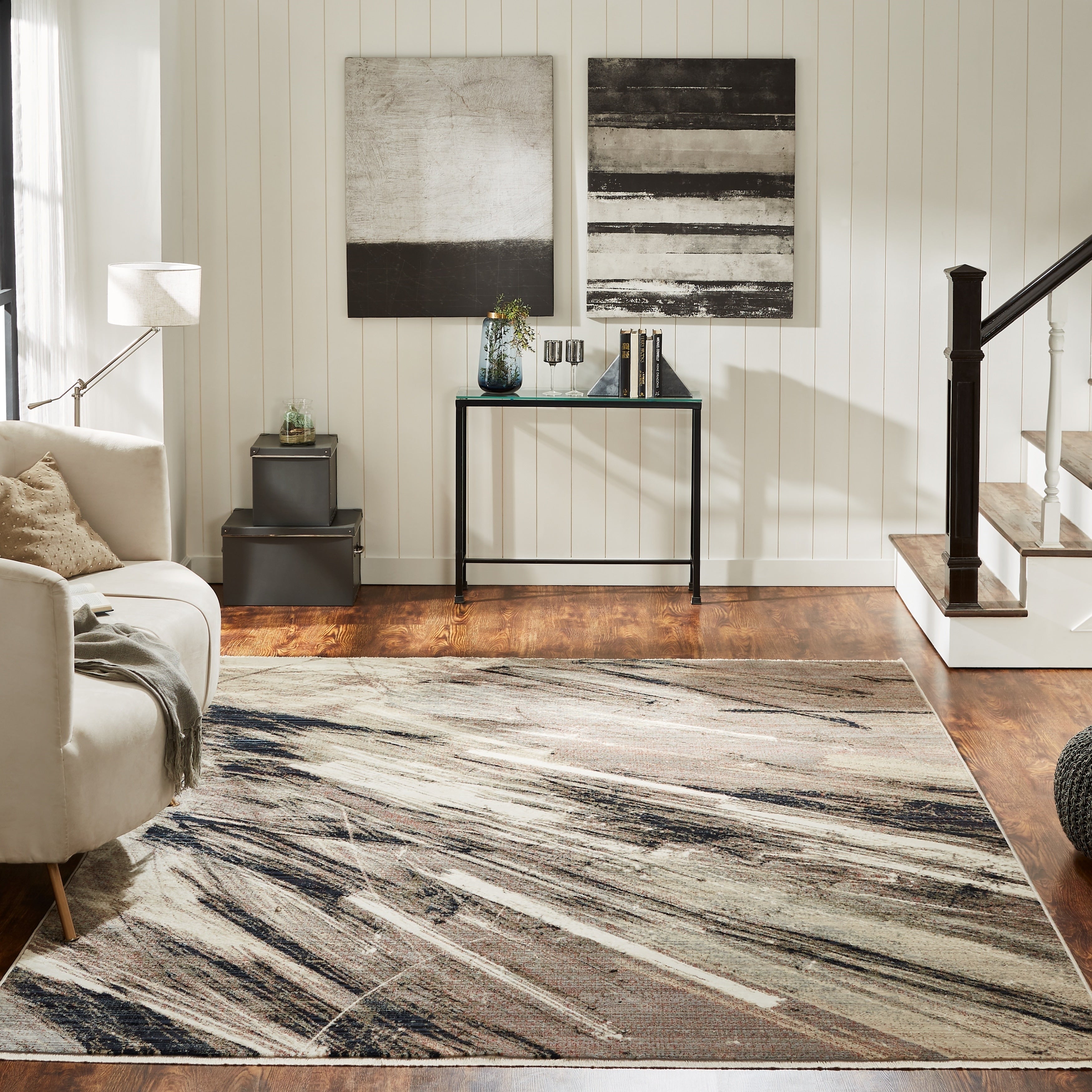 Abstract Grey Strie Area Rug