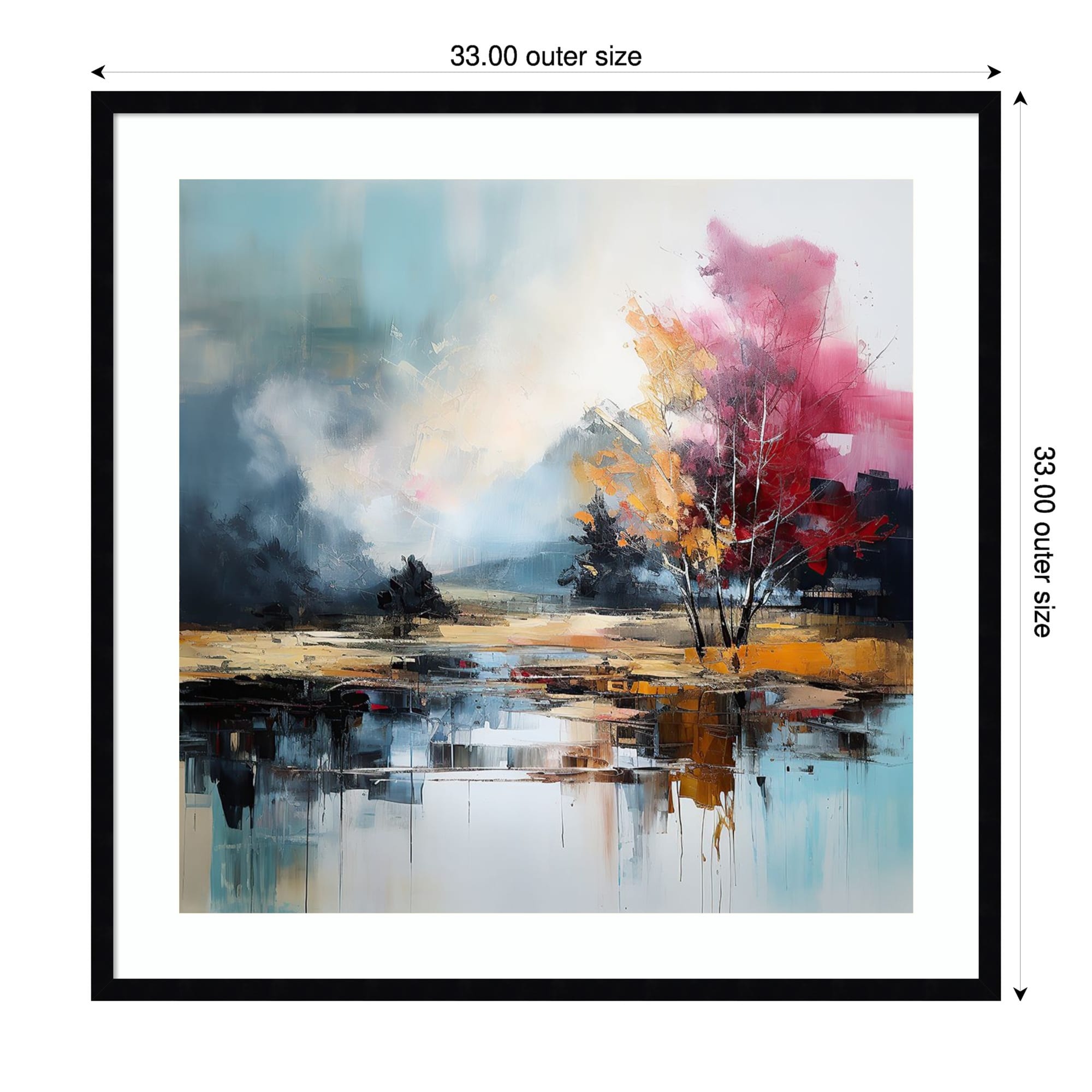 Abstract Reflections Of The Landscape By Tradelink Inhouse Artist Wood Framed Wall Art Print Svelte Noir Black