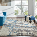 Abstract Shag Blue White Area Rug