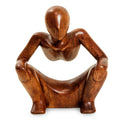 Abstract Sitting Contemplative Negative Space Seated Man Sleek Decorator Accent Brown Wood Modern Art Work Sculpture Indonesia