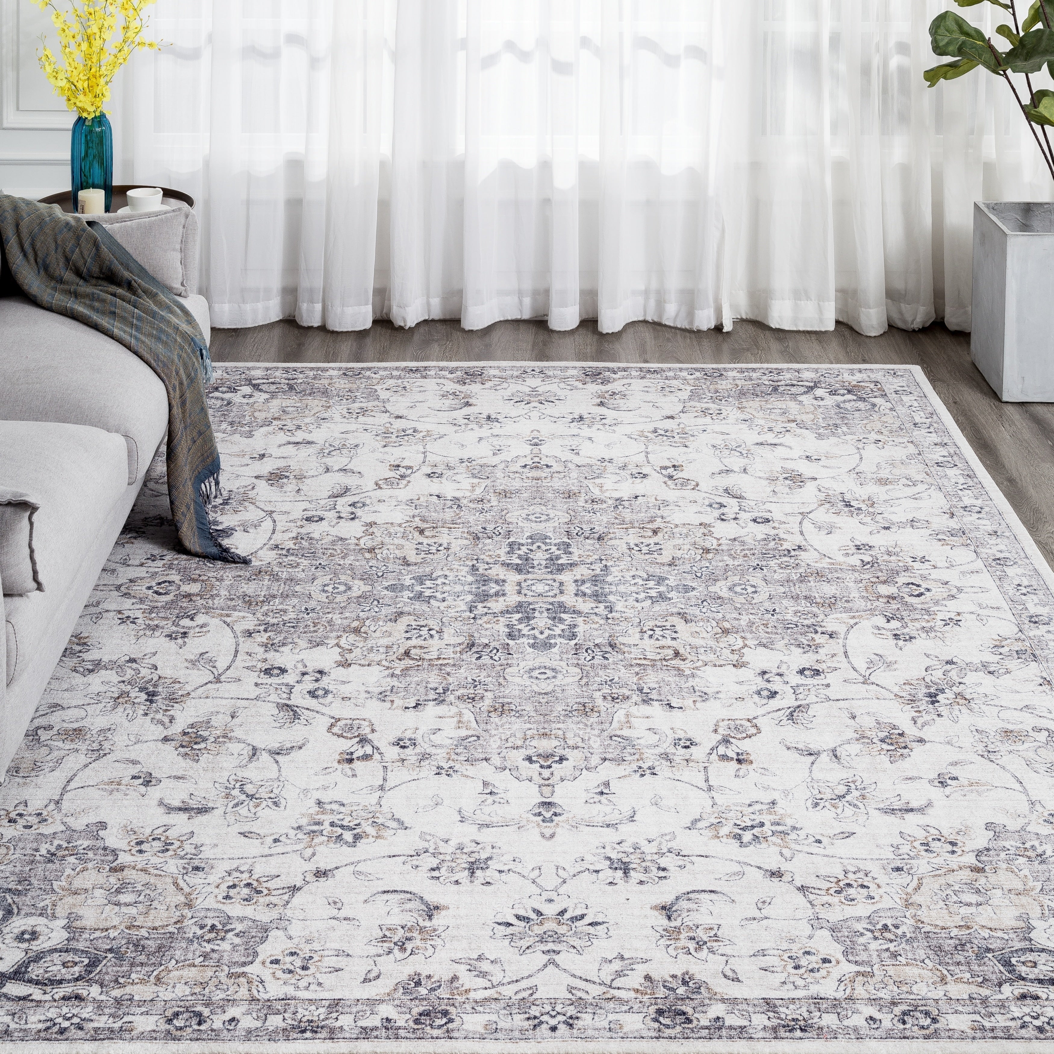 Abstract Traditional Grey Area Rug
