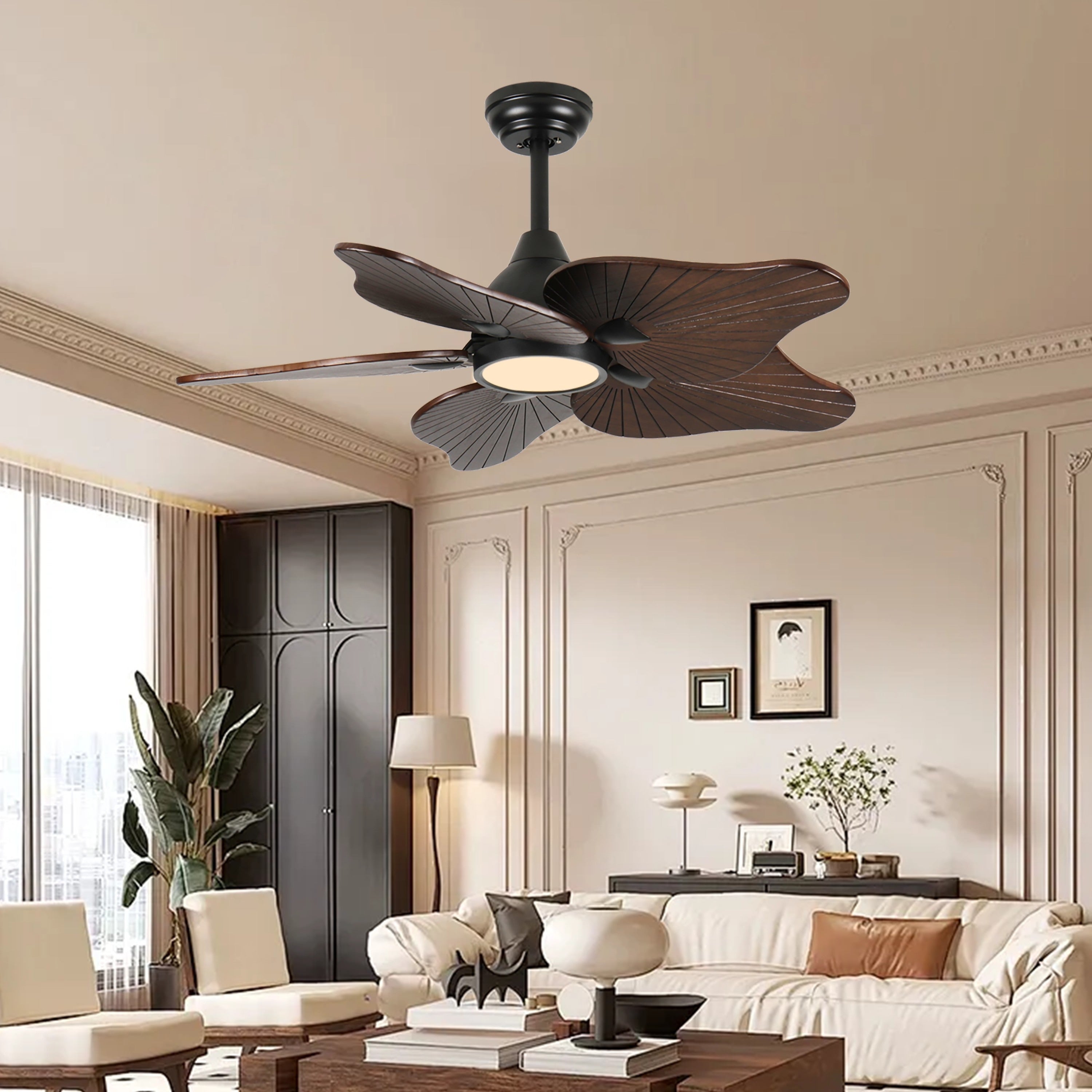 Acacia Wood Ceiling Fan With Dimmable Light For Living Room