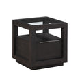 Acacia Wood End Table With Glass Insert Tabletop Gray