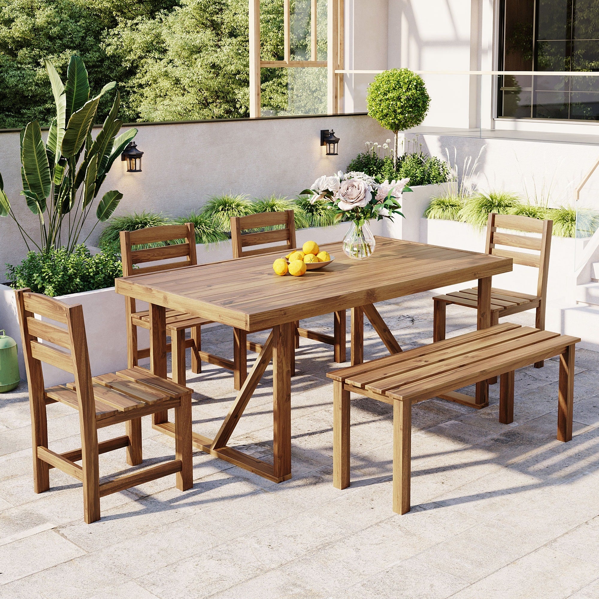 Acacia Wood Outdoor Table And Chair Set For Stylish Patio Balcony Backyard Entertaining And Relaxation