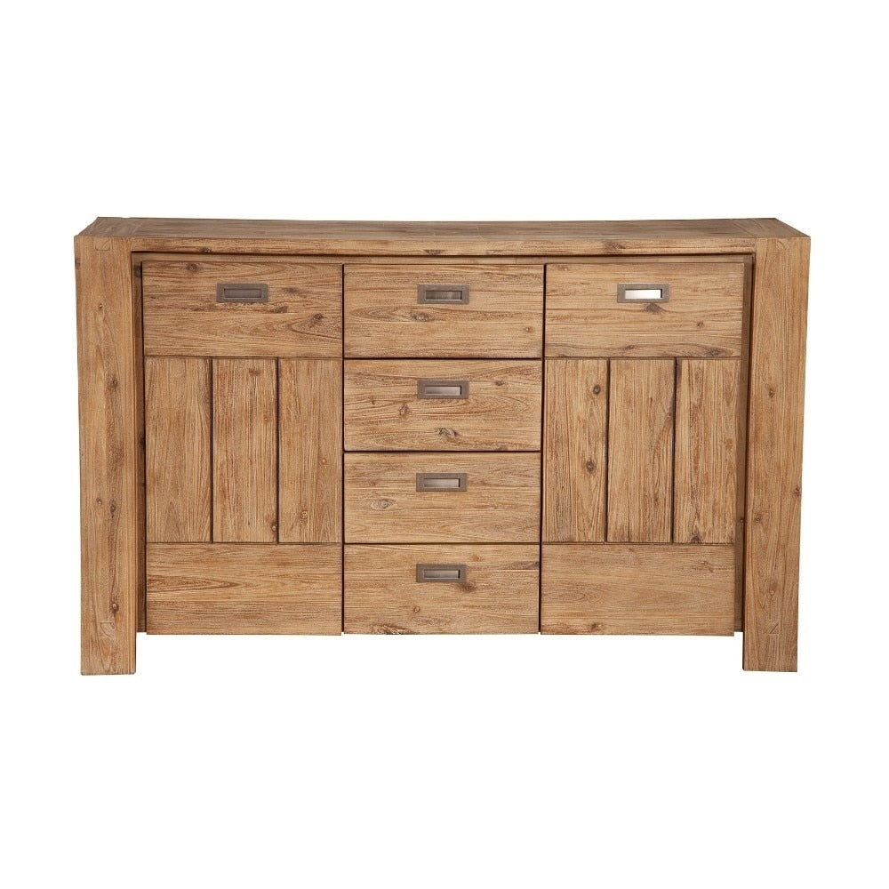 Acacia Wood Sideboard With Four Drawers And Side Cabinets Brown