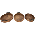 Acacia Wood Trays With Metal Handles Set Of 3 21.75
