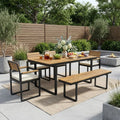 Acacia Wood Steel Patio Dining Set With Cushioned Chairs Bench By Leisure Zone