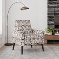 Accent Arm Chair In Damask Pattern With Dark Brown Solid Wood Legs