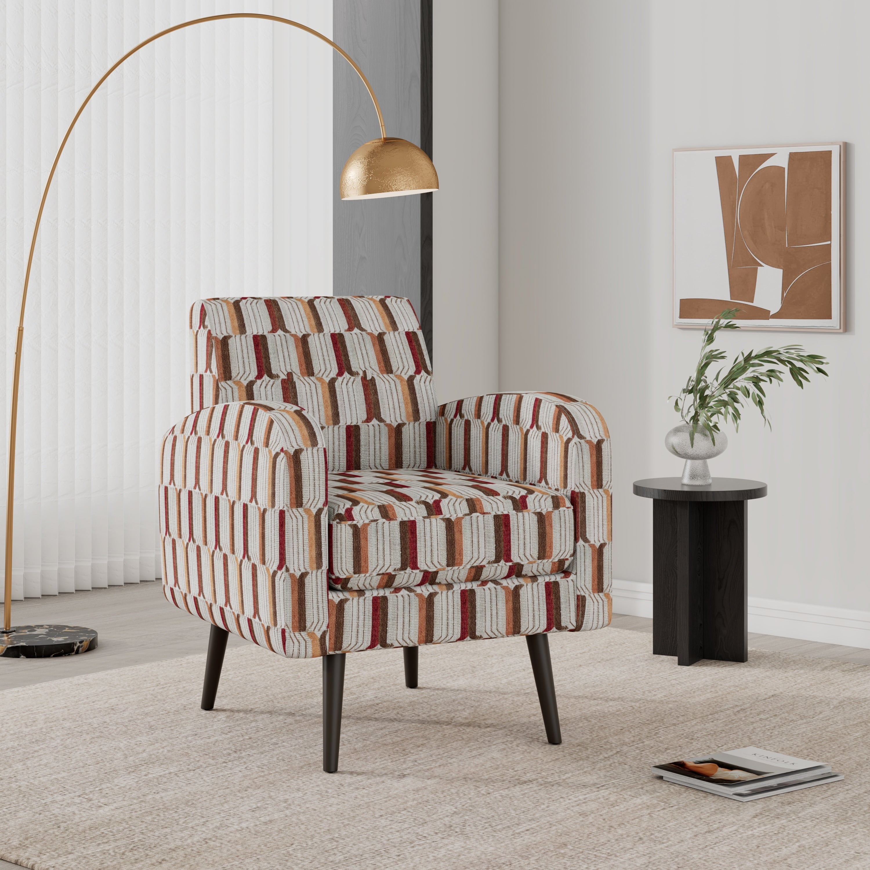 Accent Arm Chair Stripe Pattern With Dark Brown Solid Wood Legs