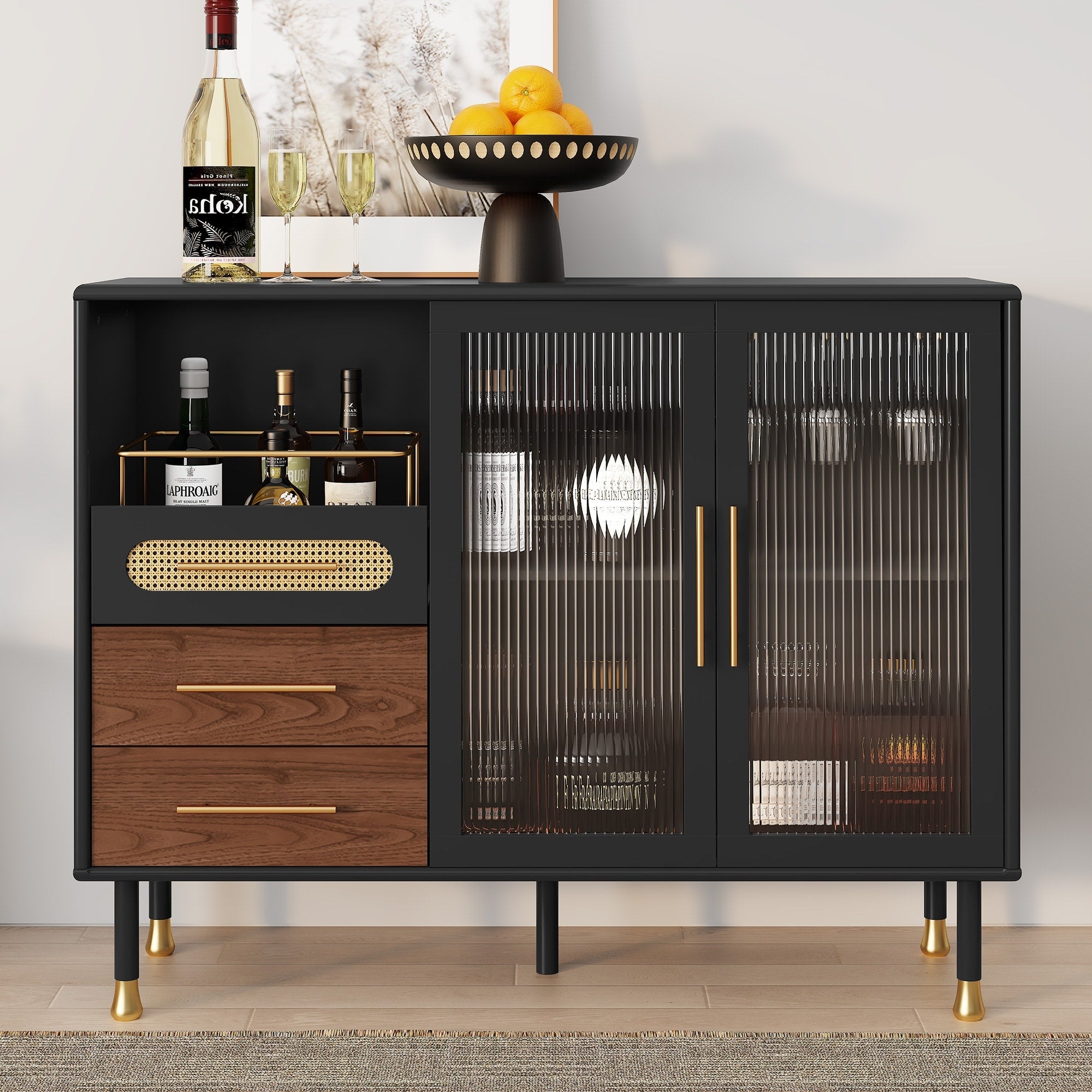 Accent Cabinet With Adjustable Shelves Wine Rack Modern Bar Cabinet
