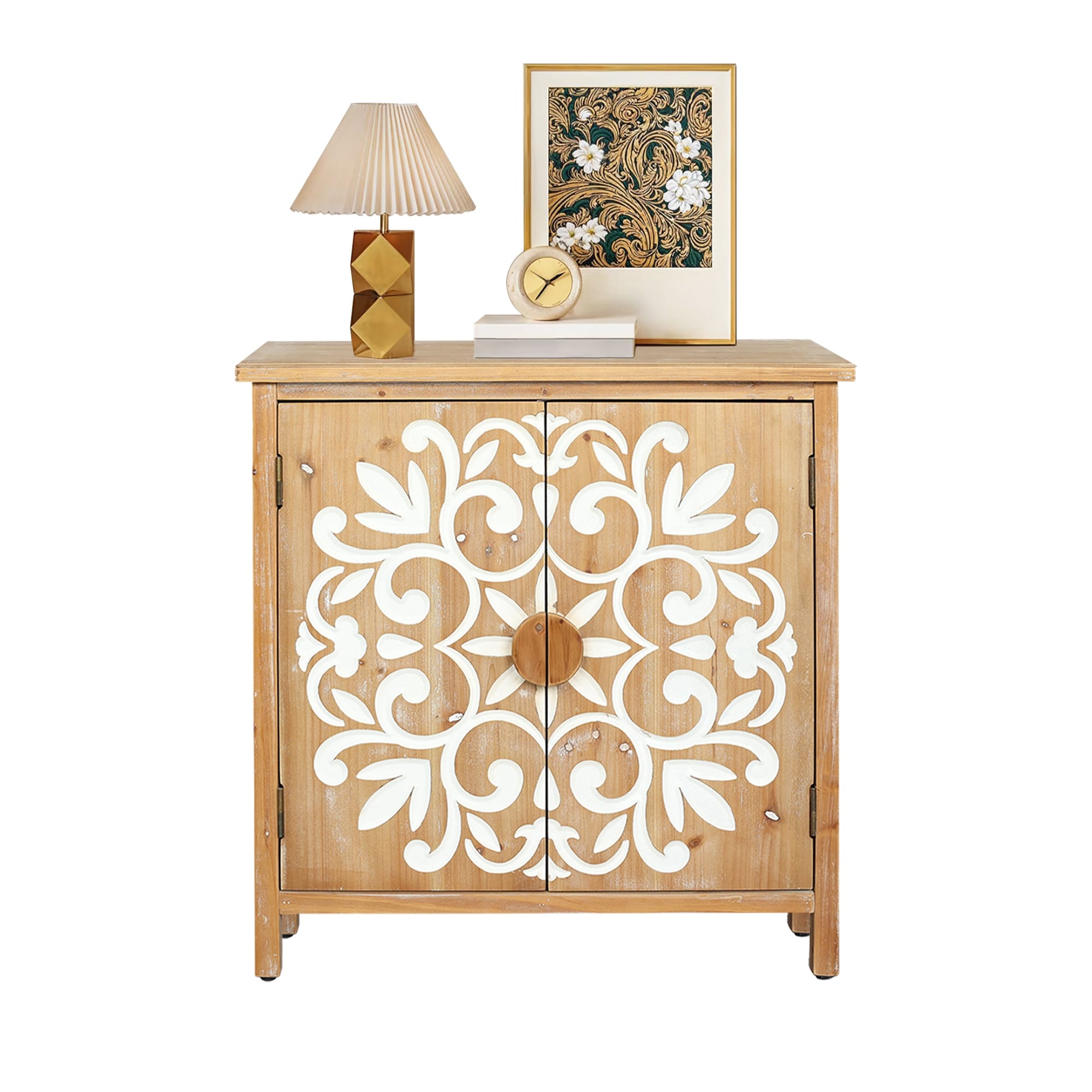 Accent Cabinet With Floral Carved Doors 2 Door Wooden Storage Cabinet Sideboard With Shelves For Living Room Entryway