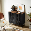 Accent Cabinet With Slatted Grille Striped Doors Freestanding Wooden Buffet Cabinet Storage Cabinet With Metal Legs