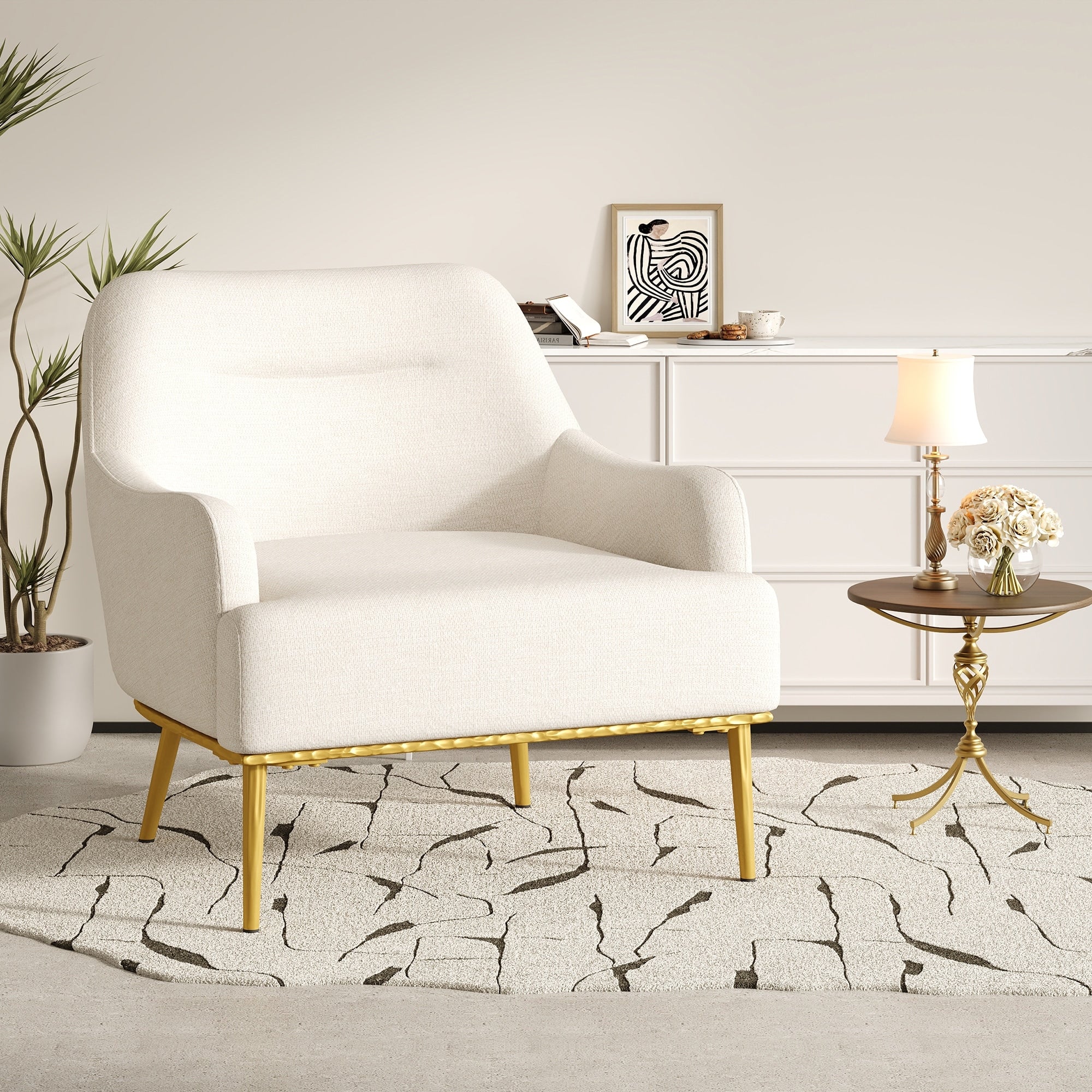 Accent Chair Upholstered Armchair Sofa Chair With Curved Backrest Vanity Chair Reading Chair With Metal Legs