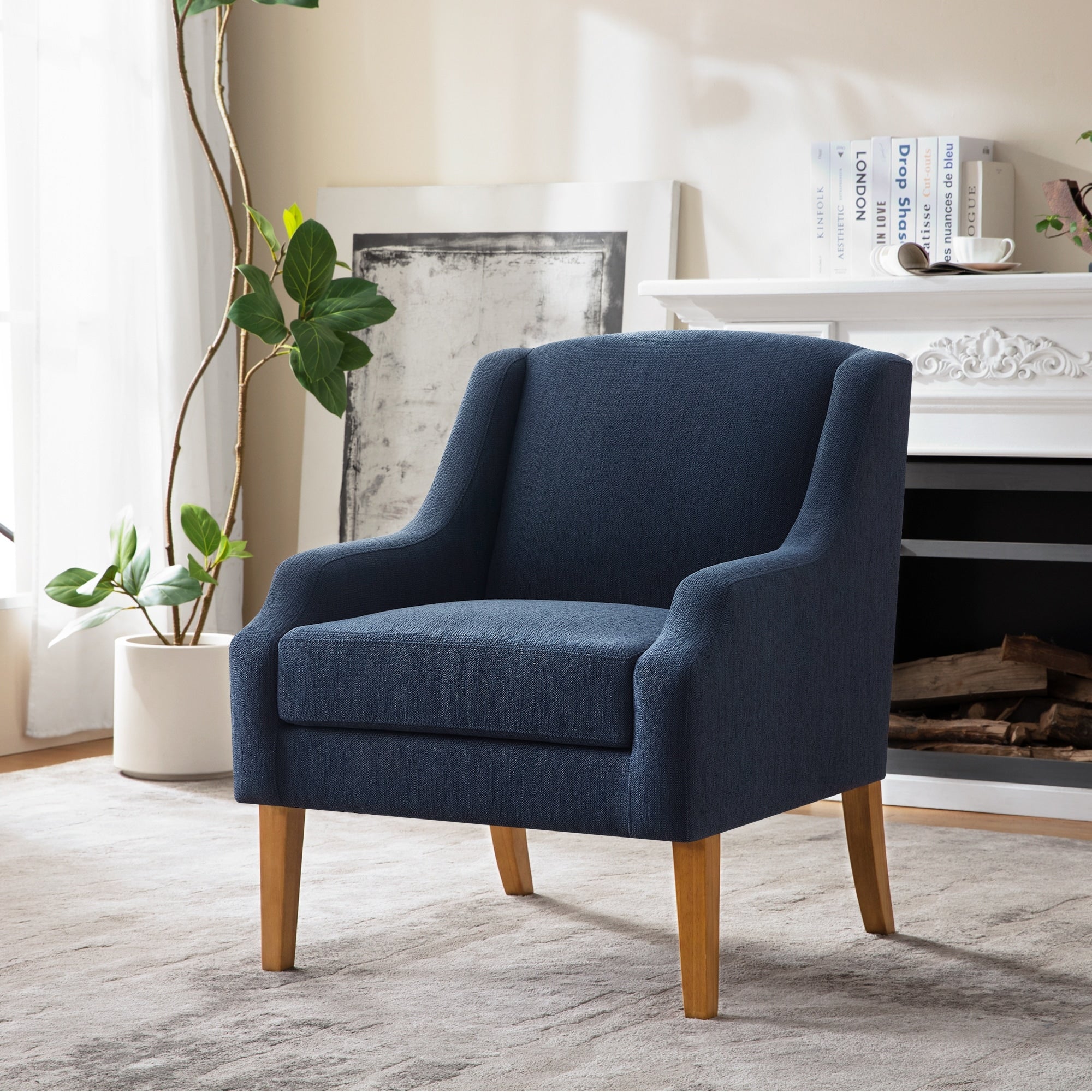Accent Chair For Living Room No Assembly Upholstered Mid Century Modern Comfy Tufted Armchairs With Wooden Legs