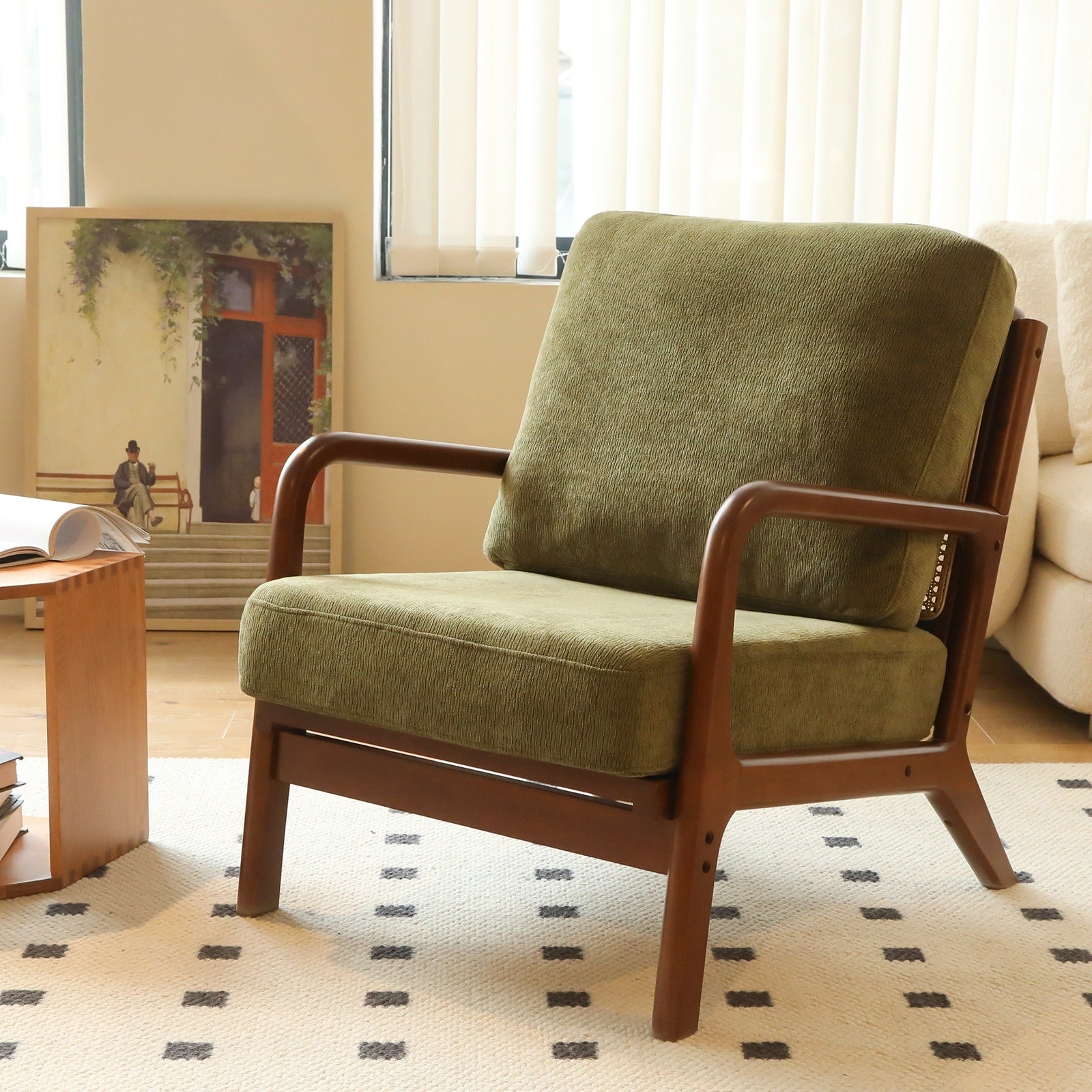 Accent Chair With Solid Wood Frame Living Room Chair With Soft Fabric Cushion Cozy Bedroom Chair Comfy Armless Reading Chair