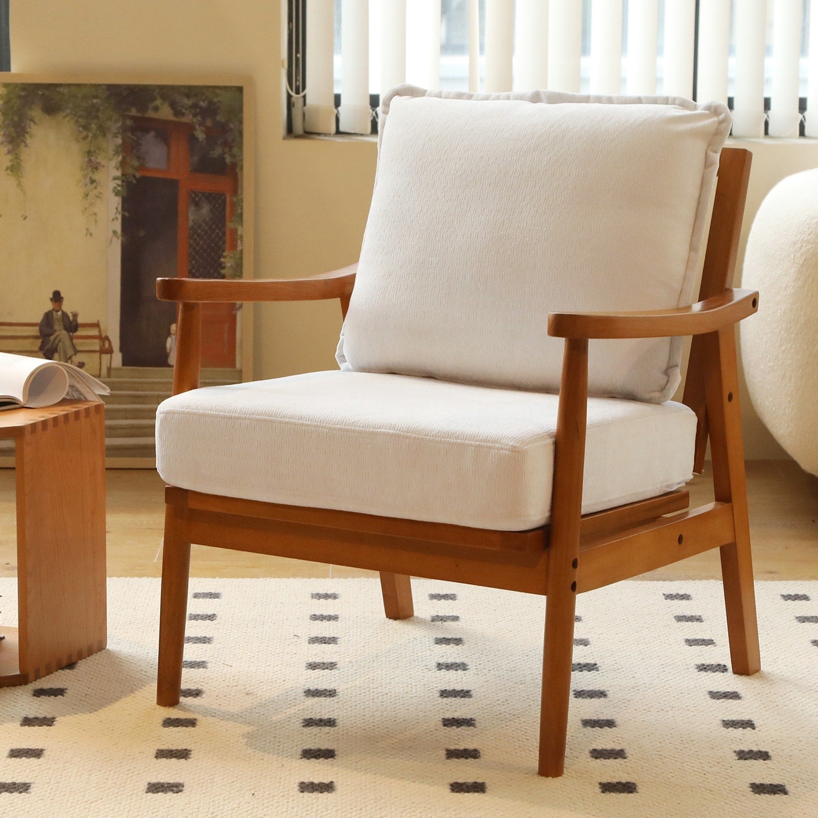 Accent Chair With Solid Wood Frame Living Room Chair With Soft Fabric Cushion Cozy Bedroom Chair Comfy Armless Reading Chair