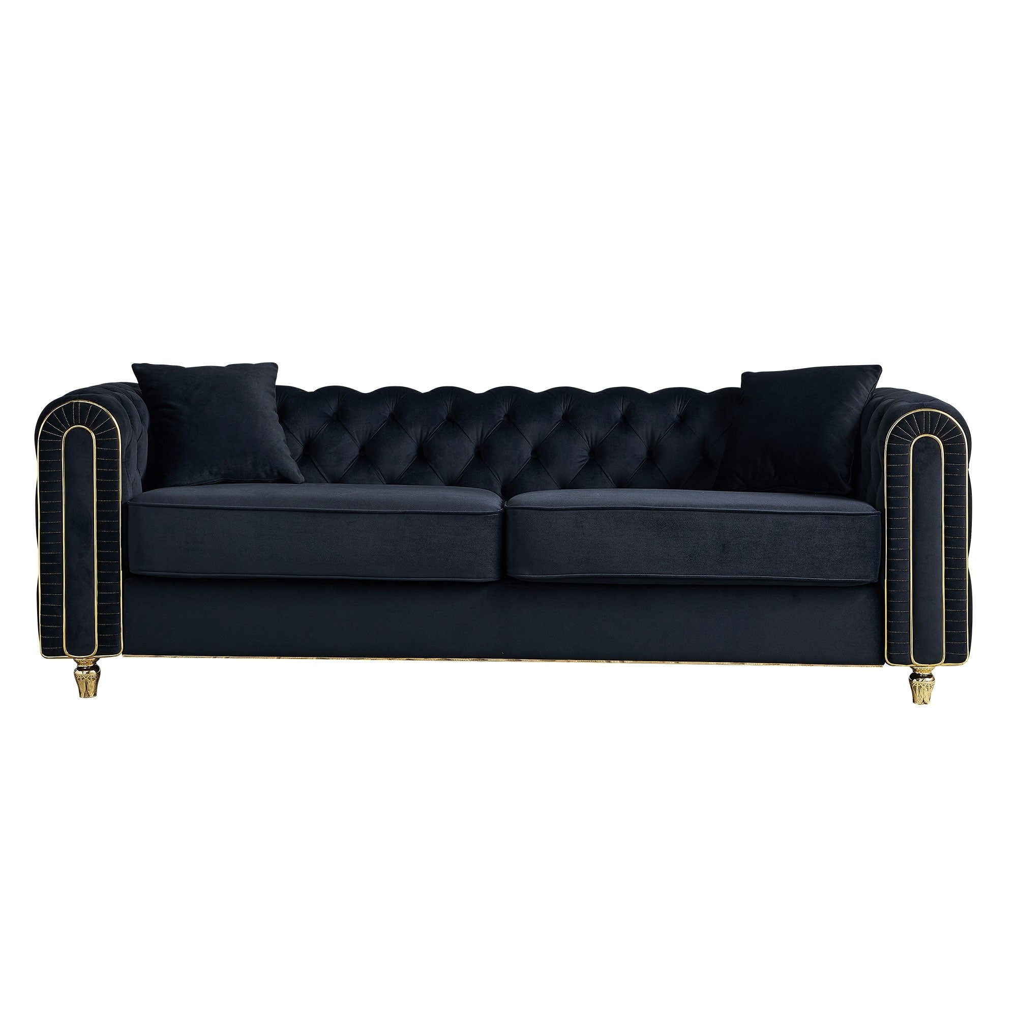 Accent Couch 3 Seater Sofa Couch With Pillows Vintage Settee Black Lounge Sofa Couch For Living Room