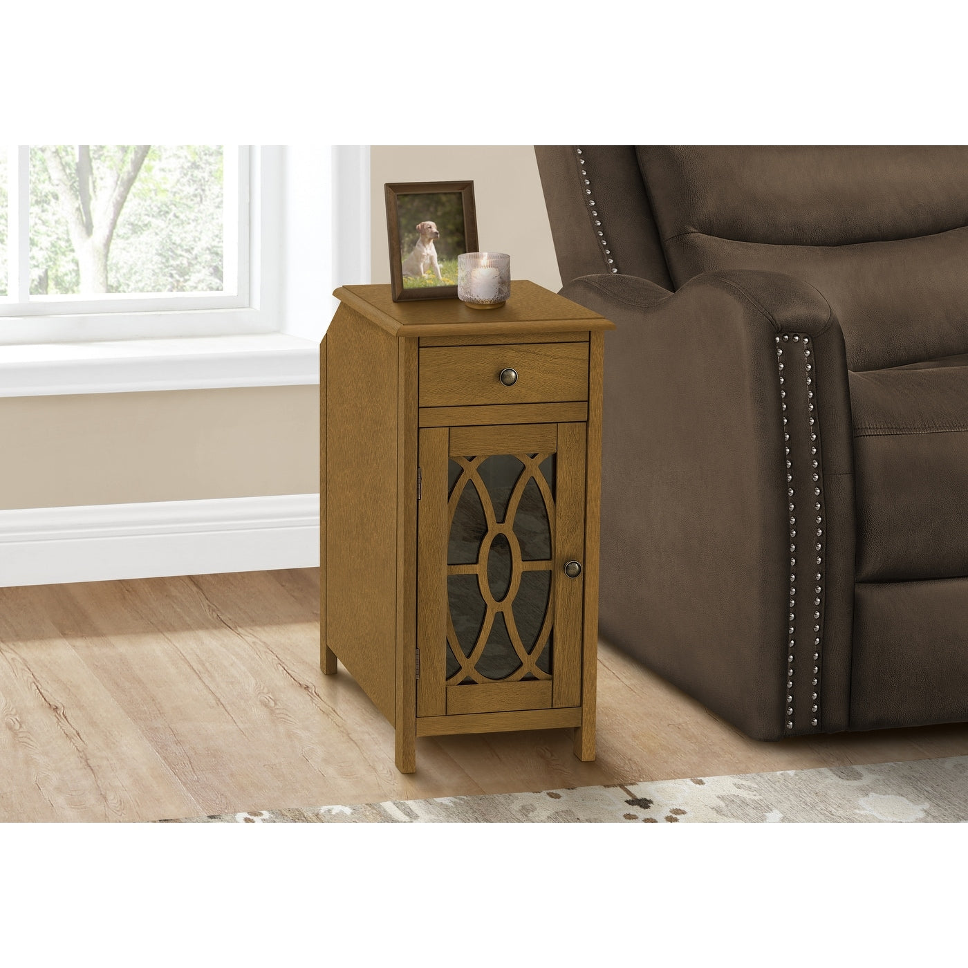 Accent Table Side Table End Narrow Nightstand Bedroom Storage Drawer Lamp Brown Veneer Traditional