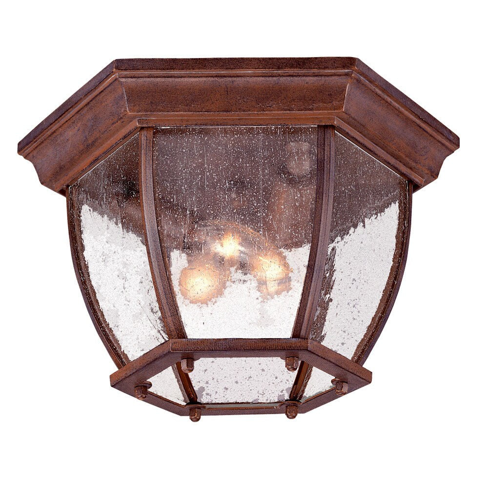 Acclaim Lighting Flushmount Collection Ceiling Mount 3 Light Outdoor Burled Walnut Light Fixture With Clear Seeded Glass