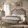 Acme Furniture Chelmsford Bed Tan Fabric And Antique Taupe
