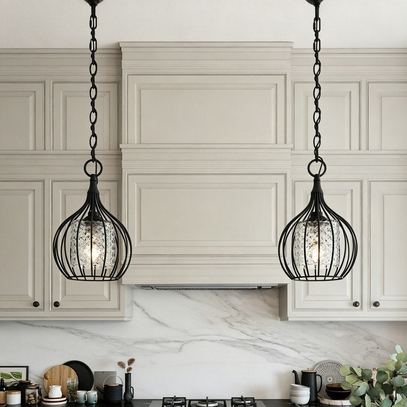 Acroma 1 Light Matte Black Pendant With Crystal Glass Adjustable Chain