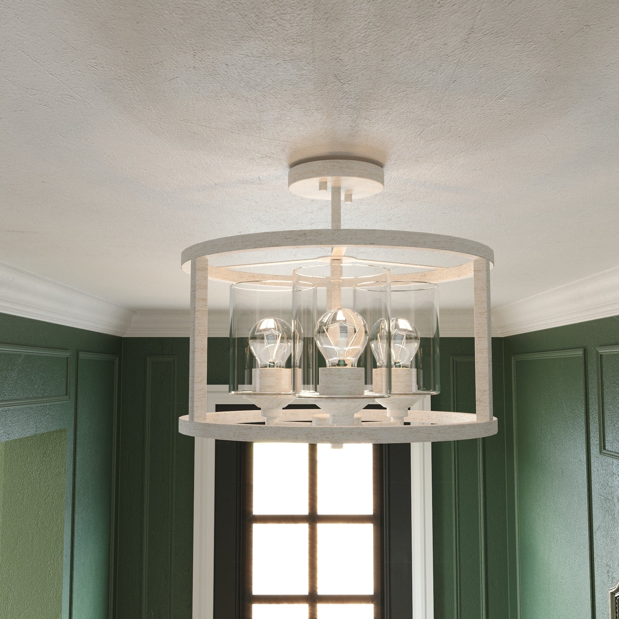 Acroma 3 Light White Modern Farmhouse Semi Flush Mount Ceiling Light