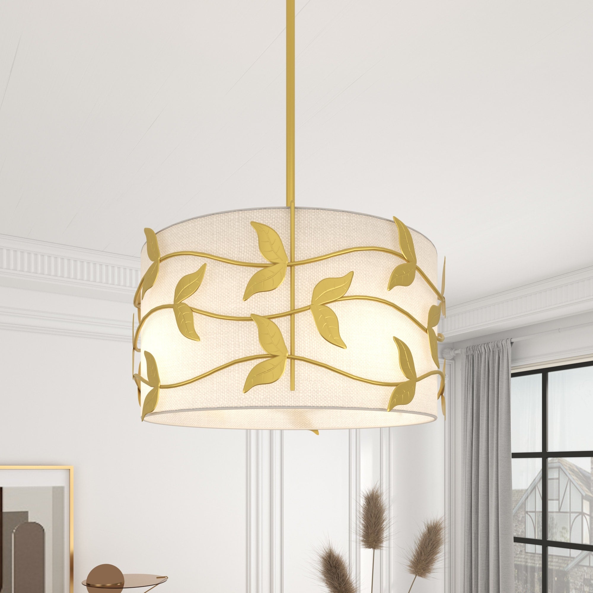 Acroma 4 Light Gold Black Ceiling Cotton Drum Light