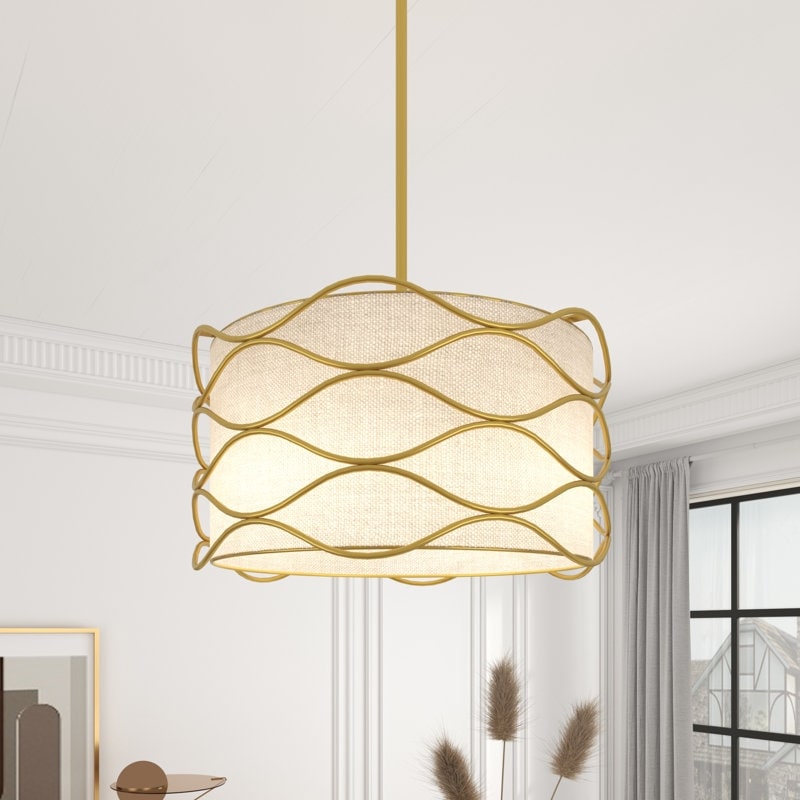 Acroma 4 Light Modern Wave Frame Drum Chandelier With Fabric Shade