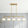 Acroma 5 Light Modern Linear Chandelier With Opal Glass Globe Shade Kitchen Island Light