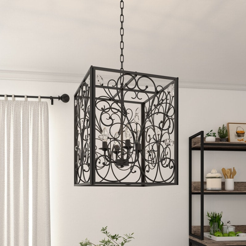 Acroma 6 Light Vintage Black Crystal Cage Chandelier