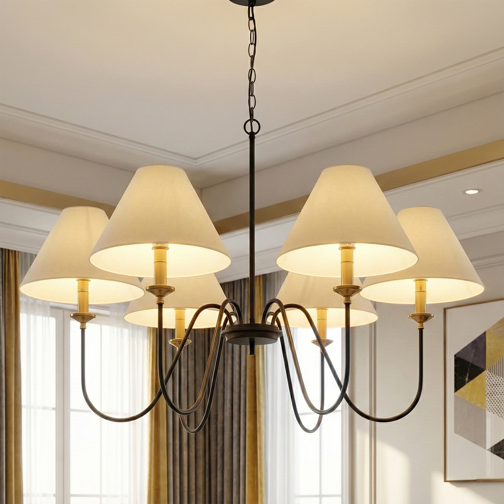 Acroma 6 Light Black Glod Chandelier With Fabric Shade