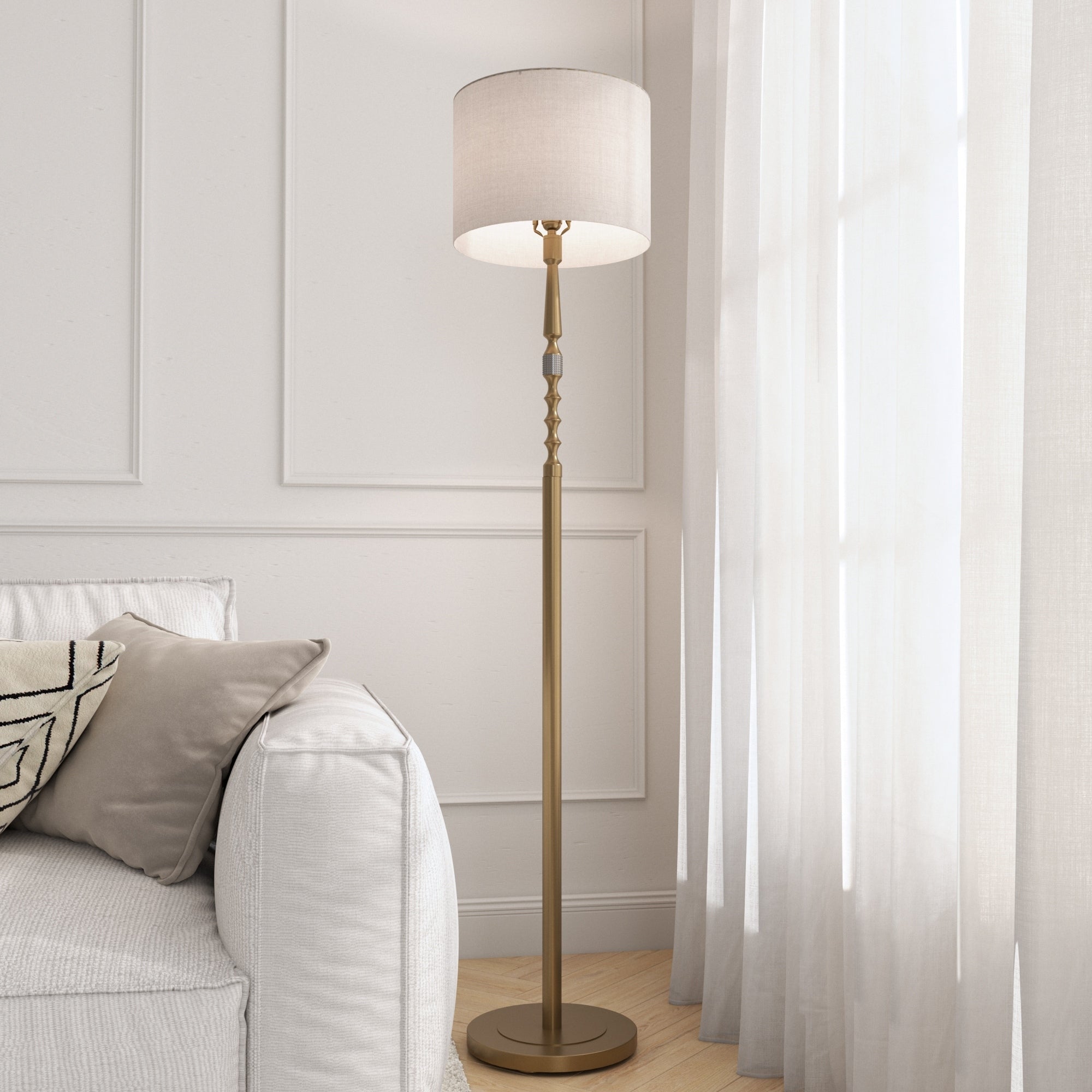 Acroma 62.2 Modern Led Bright Floor Lamp With White Fabric Drum Shade