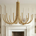 Acroma Large 12 Light Brass Chandelier With Curved Arms For Foyer Open Concept Spaces