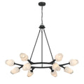 Acroma Matte Black 12 Light Modern Chandelier With Geometric Glass Shades