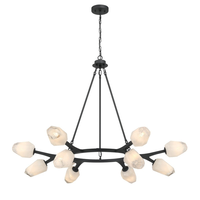 Acroma Matte Black 12 Light Modern Chandelier With Geometric Glass Shades