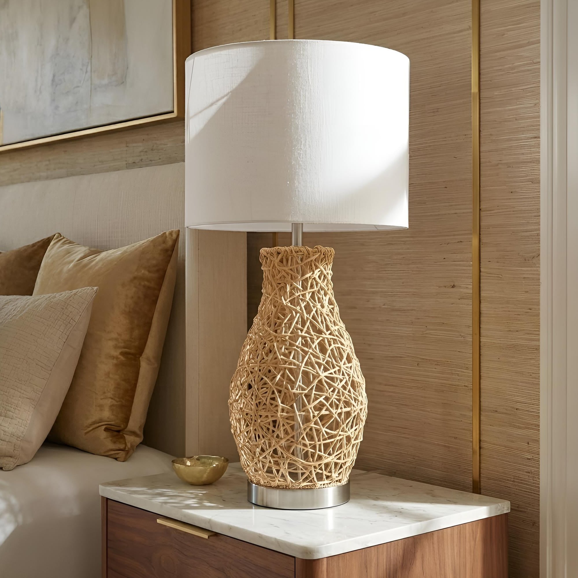 Acroma Natural Braided Table Lamp With Fabric Shade