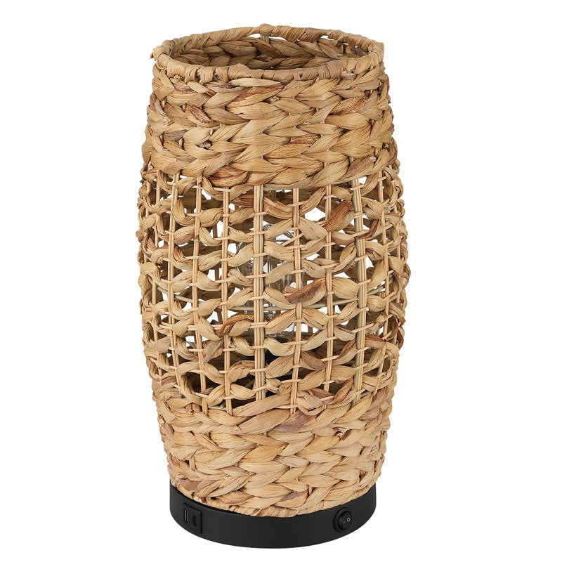Acroma Rattan Decorative Table Lamp With Black Metal Base