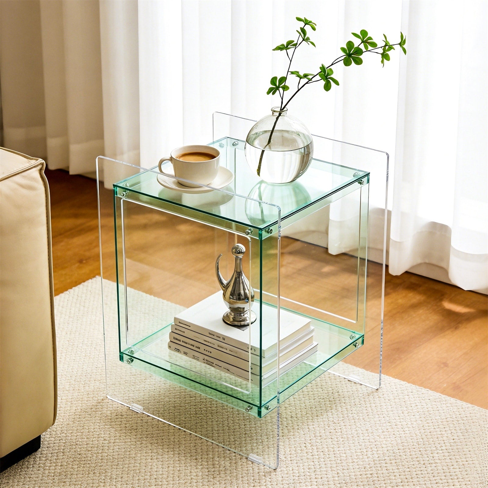 Acrylic Side Table Modern Square Cube Clear End Table Bedside Table Nightstand With Open Storage